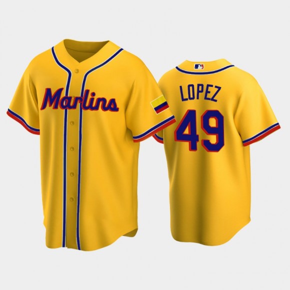 2022 Colombian Heritage Miami Marlins #49 Pablo Lopez Replica Yellow Jersey