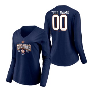 Women's Houston Astros Navy 2022 World Series Champions Custom Long Sleeve V-Neck T-Shirt