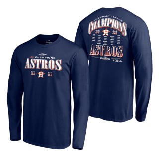 Men's Houston Astros Navy 2021 American League Champions Bloop Single Roster Long Sleeve T-Shirt