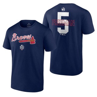Men's Atlanta Braves Freddie Freeman Navy 2021 World Series Bound Closer Name & Number T-Shirt