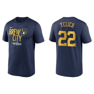 Christian Yelich Milwaukee Brewers Navy 2021 Postseason Authentic Collection Dugout T-Shirt