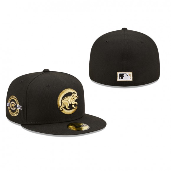 Chicago Cubs 100th Anniversary Metallic Gold Undervisor 59FIFTY Fitted Hat Black