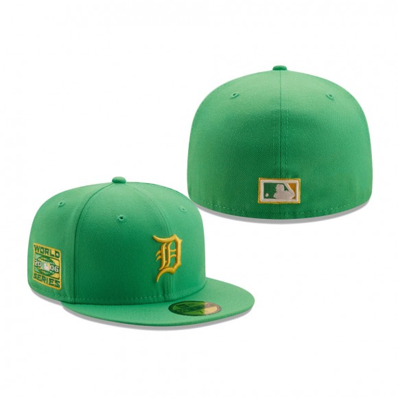 Detroit Tigers 2006 World Series Side Patch Yellow Undervisor 59FIFTY Fitted Hat Kelly Green