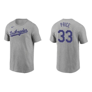Men's Los Angeles Dodgers David Price Gray Name & Number T-Shirt