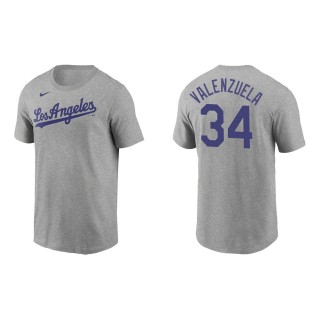 Men's Los Angeles Dodgers Fernando Valenzuela Gray Name & Number T-Shirt