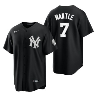 Men's New York Yankees Mickey Mantle Black White Replica Jersey