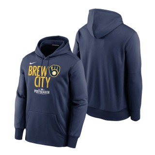 Milwaukee Brewers Navy 2021 Postseason Authentic Collection Dugout Pullover Hoodie