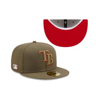 Tampa Bay Rays Scarlet Undervisor 59FIFTY Fitted Hat Olive