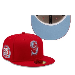 Seattle Mariners 35 Seasons Blue Undervisor 59FIFTY Fitted Cap Scarlet