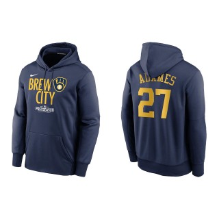 Willy Adames Milwaukee Brewers Navy 2021 Postseason Authentic Collection Dugout Pullover Hoodie