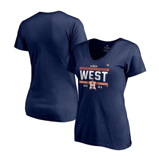 Women's Houston Astros Navy 2021 AL West Division Champions Locker Room V-Neck T-Shirt