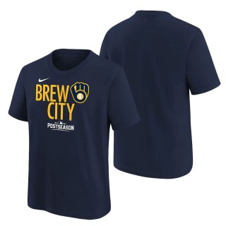 Youth Milwaukee Brewers Navy 2021 Postseason Authentic Collection Dugout T-Shirt