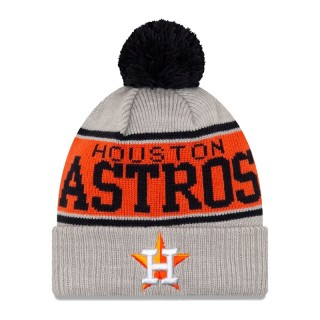 Houston Astros Gray Stripe Cuffed Knit Hat with Pom