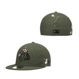 Baltimore Orioles Splatter 59FIFTY Fitted Hat Olive