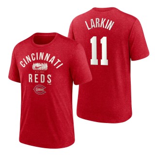 Men's Cincinnati Reds Barry Larkin Red 2022 Field of Dreams Lockup Tri-Blend T-Shirt