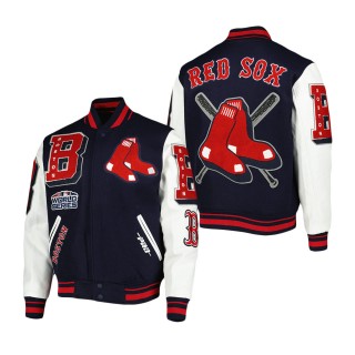 Men's Boston Red Sox Pro Standard Navy Mash Up Logo Varsity Full-Zip Jacket