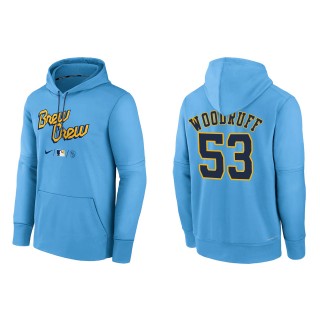 Brandon Woodruff Brewers Powder Blue 2022 City Connect Authentic Collection Therma Performance Pullover Hoodie