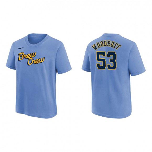 Brandon Woodruff Youth Brewers Powder Blue 2022 City Connect Name & Number T-Shirt