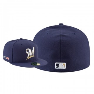 Men's Milwaukee Brewers Navy MLB 150th Anniversary Patch 59FIFTY Fitted Hat