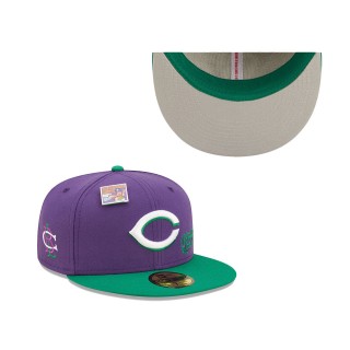 Cincinnati Reds Purple Green MLB x Big League Chew Ground Ball Grape Flavor Pack 59FIFTY Fitted Hat