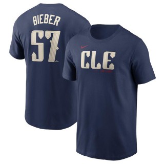 Cleveland Guardians Shane Bieber Navy 2024 City Connect Name & Number T-Shirt
