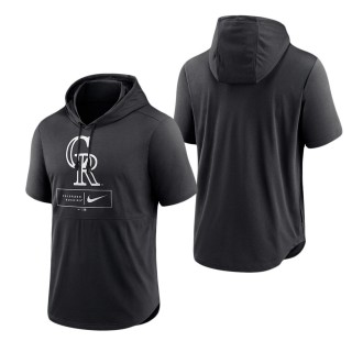Men's Colorado Rockies Black Logo Lockup Performance Short-Sleeved Pullover Hoodie