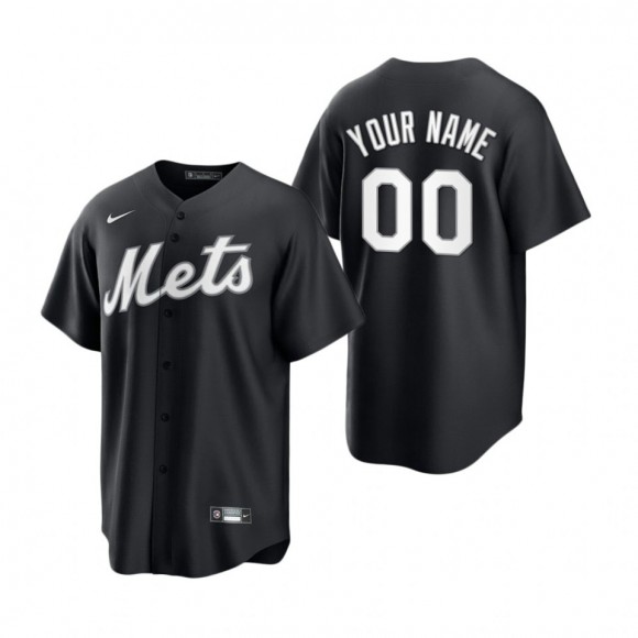 Custom Mets Nike Black White Replica Jersey