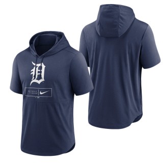 Men's Detroit Tigers Navy Logo Lockup Performance Short-Sleeved Pullover Hoodie