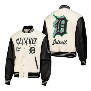 Detroit Tigers PLEASURES White Full-Snap Varsity Jacket