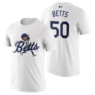 Los Angeles Dodgers Mookie Betts White Caricature Batting T-Shirt