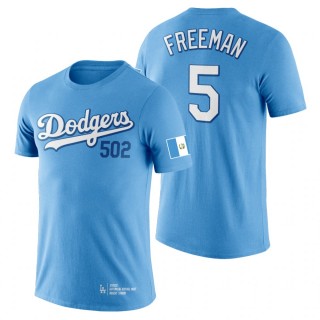 Los Angeles Dodgers Freddie Freeman Blue 2022 Guatemalan Heritage Night Dodger Stadium T-Shirt