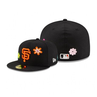 Giants Chain Stitch Floral 59FITY Fitted Black Hat