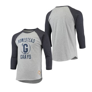 Homestead Grays Stitches Negro League Wordmark Raglan 3-4-Sleeve T-Shirt Heathered Gray Navy