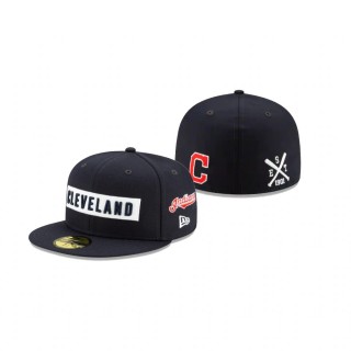 Indians Navy Boxed Wordmark 59FIFTY Fitted Hat