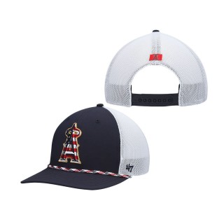 Men's Los Angeles Angels Navy White Flag Fill Trucker Snapback Hat