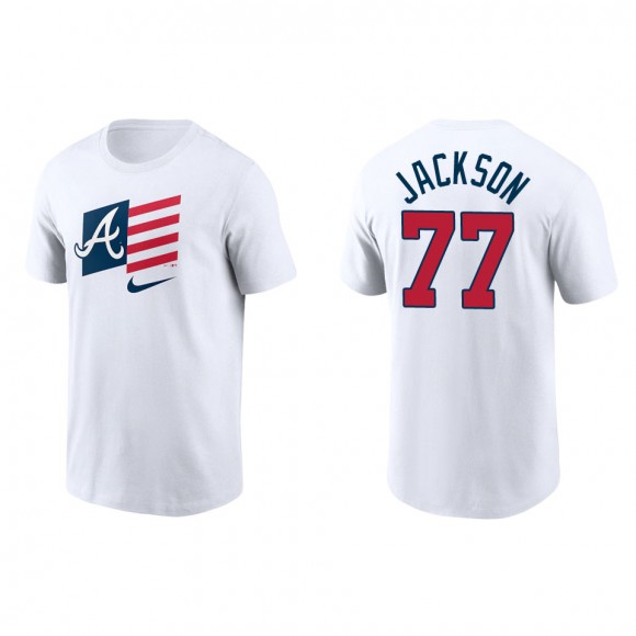 Luke Jackson Men's Atlanta Braves Nike White Americana Flag T-Shirt