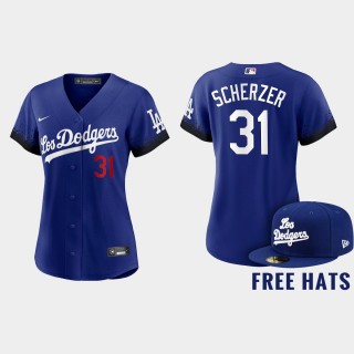 Women Los Angeles Dodgers Max Scherzer Royal City Connect Free Hat Jersey