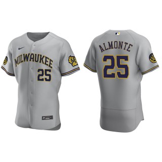 Men's Brewers Abraham Almonte Gray Authentic Road Jersey