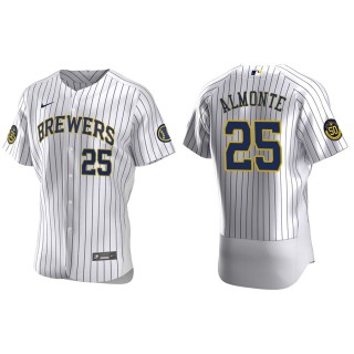 Men's Brewers Abraham Almonte White Authentic Home Jersey