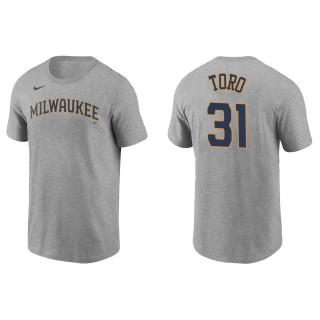 Men's Milwaukee Brewers Abraham Toro Gray Name & Number T-Shirt