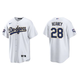 Men's Dodgers Andrew Heaney White Gold 2021 City Connect Replica Jersey