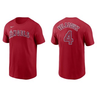 Men's Los Angeles Angels Andrew Velazquez Red Name & Number T-Shirt