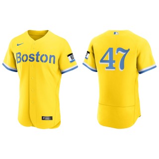 Men's Boston Red Sox Chris Martin Gold Light Blue City Connect Authentic Jersey