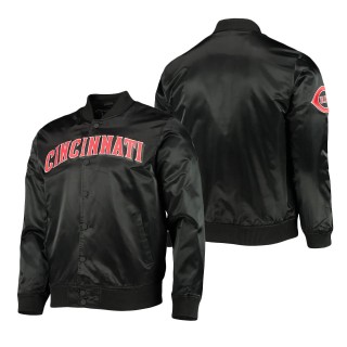 Men's Cincinnati Reds Black Wordmark Satin Full-Snap Jacket