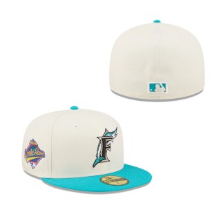 Men's Florida Marlins White Teal Cooperstown Collection 1997 World Series Chrome 59FIFTY Fitted Hat