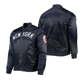 Men's New York Yankees Navy Wordmark Satin Full-Snap Jacket