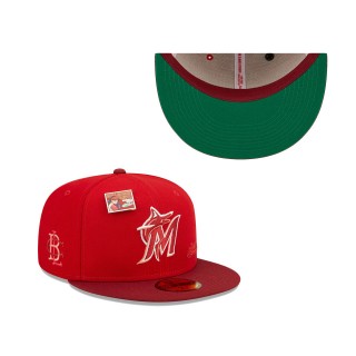 Miami Marlins Scarlet Cardinal MLB x Big League Chew Slammin' Strawberry Flavor Pack 59FIFTY Fitted Hat