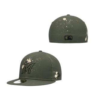 Miami Marlins Splatter 59FIFTY Fitted Hat Olive