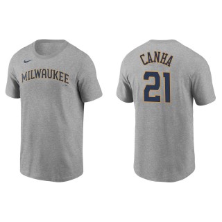 Milwaukee Brewers Mark Canha Gray Name Number T-Shirt