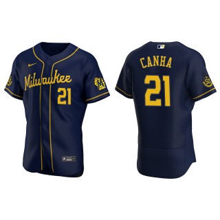 Milwaukee Brewers Mark Canha Navy Authentic Alternate Jersey